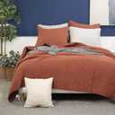 meadow park Stonewashed Linen Blend Box Stitch Quilt and Matching Pillow Shams 3pcs Set, Queen Size, Cayenne Color