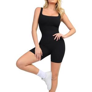 Popilush Shapewear Jumpsuits for Women Built-in Bra Square Neck Rompers Shorts Bodycon Bodysuits Summer Outfits, Size M