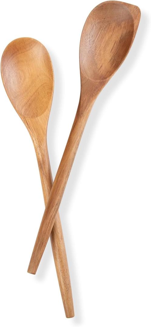GinSent 2PCS Wooden Spoons for Cooking 14 Inch Cooking Wooden Spoons Comfort Grip Wood Spoons Cooking Kitchen Utensils for Stirring Scraping Flipping, Serving,Non-Stick Cookware Corner spoon & Spoon
