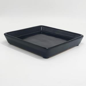Square Ceramic Plant Saucer Tray 10 11 12 Inch Black,12.4" OD x10.8 ID x1.4 Deep, Sturdy Heavy Duty Glazed Planter Drip Flower pots with Catch Basin for Indoor Outdoor Plants(12" Black)