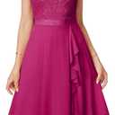 Women's Cocktail Dresses for Women Evening Party, Tea Party Dresses for Women 2024 Wedding Guest Dress, Black Prom Semi Formal Dress Elegant Lace Silk Bridal Shower Dress for Women Rose Pink XL