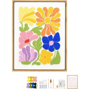 Acelist 16 Inch Punch Needle Kit with Frame, Easy Punch Embroidery Kits for Beginners, Adults & Kids Craft Kits, Picture Frame as Home Wall Dcor, Pattern Fabric,Threader, Yarns, Hoops & Rug Punch