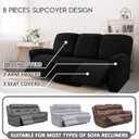 ULTICOR Velvet 8-Pieces Recliner Sofa Covers Stretch Reclining Couch Covers for 3 Cushion Reclining Sofa Slipcovers Furniture Covers Thick Soft Washable (3 Seater Recliner Cover, Black)