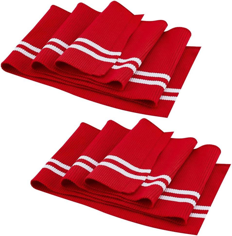 BENECREAT 2Pcs Striped Ribbing Fabric for Cuffs 5.5x37", Red Waistbands Collar Cuffs Trim Material with Black Line for T Shirts, Jackets, Dresses, DIY Sewing Crafts, 2mm Thick