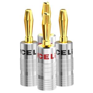 VCELINK Banana Plugs for Speaker Wire 2 Pairs/4 Pcs, 24K Gold Plated Dual-Screw Type Speaker Connector for Home Theater, Wall Plate, Audio/Video Receiver and Sound Systems (Red+Black)