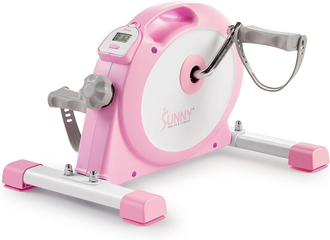 Sunny Health & Fitness (Pink) Under Desk Smart Mini Pedal Exerciser, Dual Function Exercise Cycle Bike with Low Profile Design - P2330