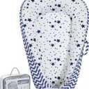 Baby Lounger | Organic Cotton Infant Lounger| Reversible, Adjustable & Portable Floor Lounger |Supervised Use | Soft, Breathable, Washable Cover - Star Collection (Blue)