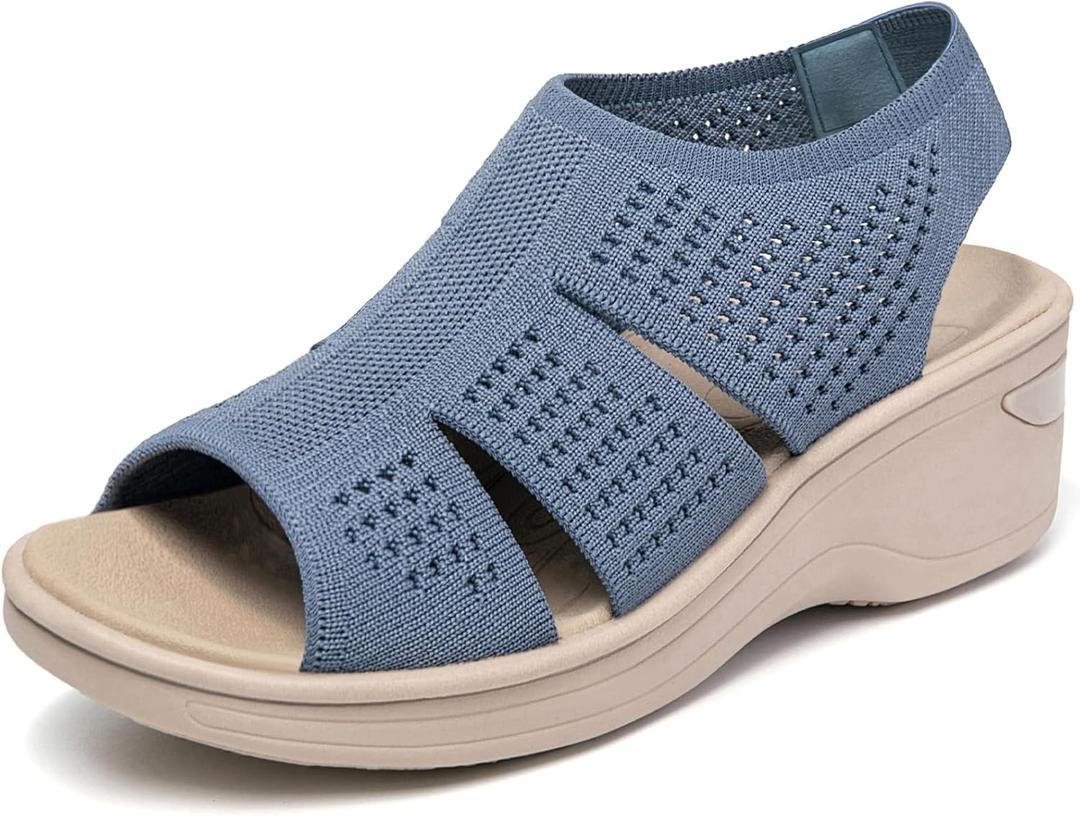 KOIMED Women's Comfortable Platform Walking Sandals With Memory Foam Open Toe Lightweight Breathable Soft Mesh Washable For Summer Travel Casual Beach Outdoor Sport, Size 10.5" Long, 4" Wide