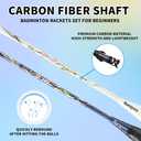 Badminton Racket Set of 2 Carbon Shaft Rackets, 3 Shuttlecocks, 2 Overgrips and 1 Racket Bag | Badminton Rackets and Birdies Complete Sets for 2 Players Backyards Games Beginners Adults