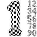 40 Inch Checkered Number 1 Balloon, Black and White Racing Number 1 Balloon, Big Large Foil Helium Number Balloons for Birthday Party Supplies