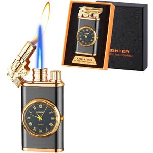 Torch Lighter, Magic Dual Flame Lighter Refillable Butane, Creative Adjustable Flame Windproof Lighter, Cool Jet Flame Butane Lighter for Men Women Friends Outdoor Candle (Without Butane) Black Dragon