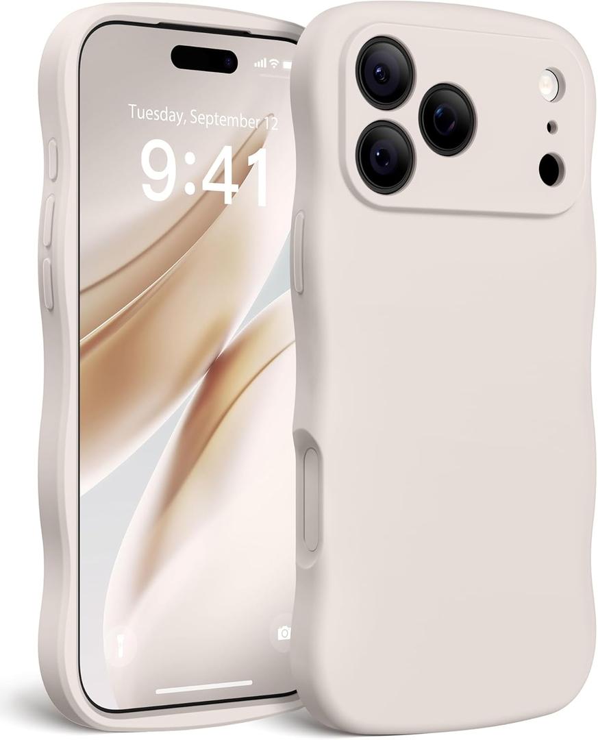 Magnetic for iPhone 17 Pro Max Case, [Full Camera Protection][Compatible with MagSafe] Cute Wave Frame Silicone Shockproof Protective Phone Case for iPhone 17 Pro Max 6.9", Stone