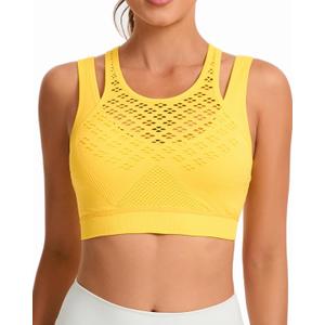 RUNNING GIRL Sports Bras for Women High Support,Seamless Ribbed Longline High Neck Sports Bra Racerback Padded Crop Top Yoga (XL)