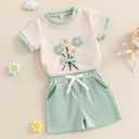 Toddler Baby Girls Summer Outfits Cute Daisy Ruffle Ribbed Short Sleeve T-Shirts Tops Floral Shorts 2Pcs Sets (White) 6-12M