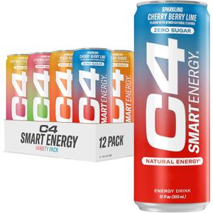 Cellucor C4 Smart Energy Drinks Variety Pack, Sugar Free Performance Fuel & Nootropic Brain Booster, Coffee Substitute or Alternative, 4 Flavor Tropical Oasis Variety 12 Pack BB 7/31/25