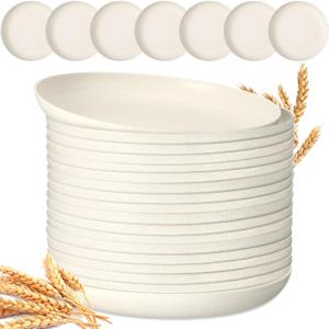 Zopeal 15 Pcs Unbreakable 10 Inch Wheat Straw Plates Set for Fruit Kitchen Salad Dessert Cakes Dish Reusable Plastic Lightweight Deep Dinner Plates, Microwave and Dishwasher Safe(Beige)