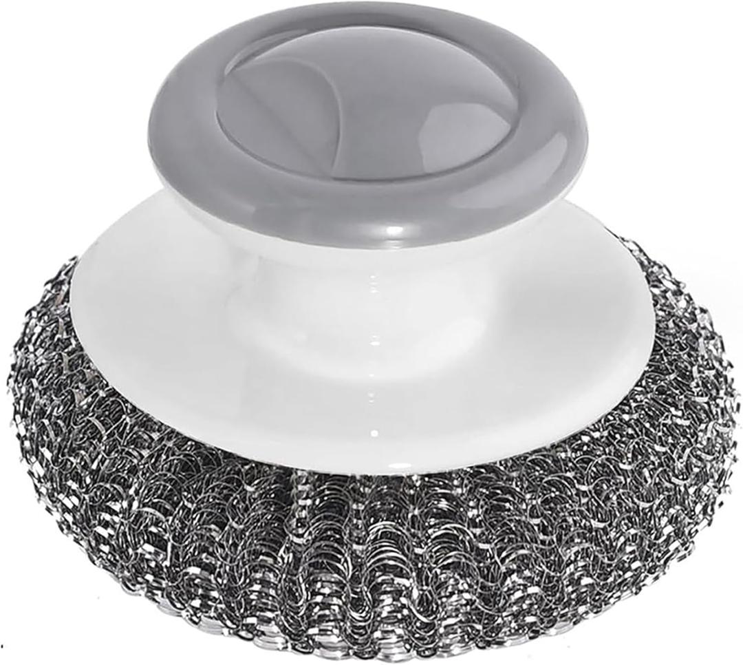 Onewly 24Pack Steel Wool Scrubber with Handle, Stainless Steel Scrubber for Cleaning Cast Iron, Dishes, Stock Pots, Pans, Griddles, Grills