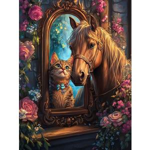 Zariocy 5D Diamond Art Kits for Adults Horse, DIY Diamond Painting Art Cats Round Full Drill Crystal Diamond Embroidery Paintings Arts Craft for Home Office Wall Decor 12x16 inch