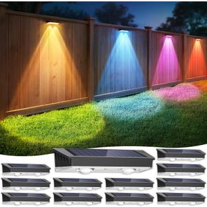 Solar Fence Lights Outdoor 12 Pack, 7 Fixed Colors & Color Changing Fence Lights Solar Powered, IP65 Waterproof Backyard Decoration for Patio, Deck, Pool, Step (Black)