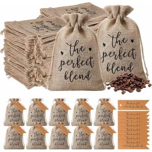 Fumete 50 Sets Wedding Coffee Party Favors for Guests the Perfect Blend Coffee Bean Bags Kraft Thank You Cards Organizer Reusable Burlap Bag and Twine Bridal Shower Souvenirs Gift, No Beans