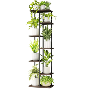 Solatmos Bamboo Plant Stand With Grow Lights Indoor Plants Outdoor Corner Plant Shelf Flower Stands for Living Room Patio Garden Corner Balcony (Brown, 7 Tier)