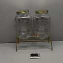 Lallisa 2 Pcs 2 Gallon Glass Drink Dispenser with Stand Ice Cylinder Hanging Chalkboard Signs 18/8 Stainless Steel Spigot Beverage Dispensers for Parties Mason Jar Drink Lemonade (Gold)