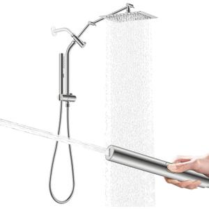 KENES 10 Inch All Metal Rain Shower Head with Handheld Spray Combo, High Pressure Rainfall Shower Head wih Adjustable Extension Arm, Dual Showerhead Set with 60" Shower Hose, Chrome, Silver LJ-6060-5