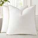 decorUhome Summer Chenille Soft Cozy Throw Pillow Covers 18x18 Set of 2, Modern Farmhouse Boho Velvet Decorative Pillow Cases with Stitched Edge for Couch Sofa Bed Home Decor, Cream White