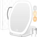 Travel Makeup Mirror with Light: 3 Color Lighting Portable Mirror with Touch Screen Rechargeable Adjustable LED Lights Hexagon Vanity Mirror for Travel, Desk, Home (White)