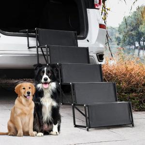 Dog Car Ramp - Portable 5-Step Aluminum Dog Stairs with Non-Slip Surface, Supports up to 250 lbs,17.3" Wide Foldable Dog Steps for Cars, SUVs, High Beds, and Trucks