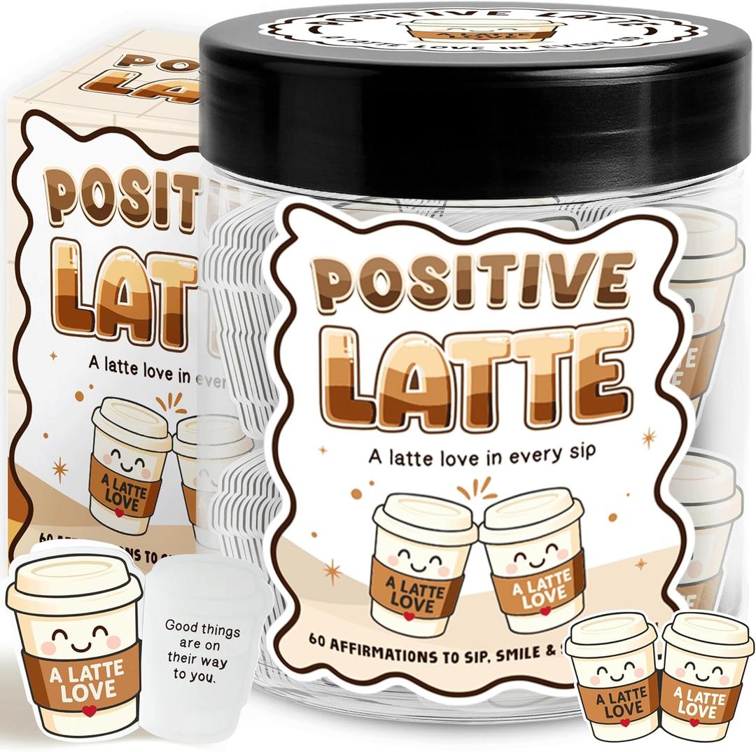 Positive Coffee Affirmations Jar With 60 Cards - Emotional Support Latte - Emotional Support Coffee Gift For Women Men, Coworkers, Teacher - Teen Girl Gifts Trendy Stuff - White Elephant Gifts