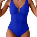 B2prity One Piece Swimsuit for Women Tummy Control Ruched Bathing Suit V Neck Push Up Swim Suit, L