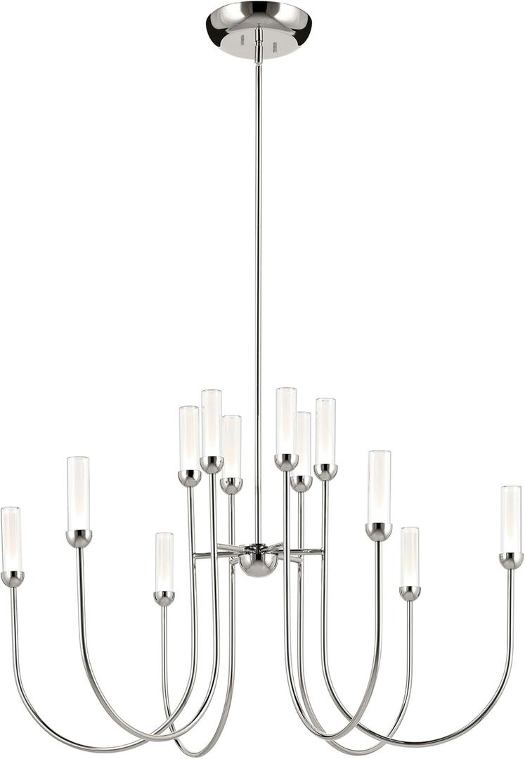 Kichler Moraine LED 12-Light 2-Tier Chandelier, Updated Traditional Light in Polished Nickel, Sloped Ceiling Compatible, for Foyer or Great Room (27.5" x 40"), 52759PNLED