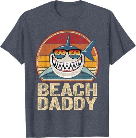 Beach Daddy Shirt Retro Shark Father Gifts Beach Dad T-Shirt for Men (Small, Color: Heather Blue
)