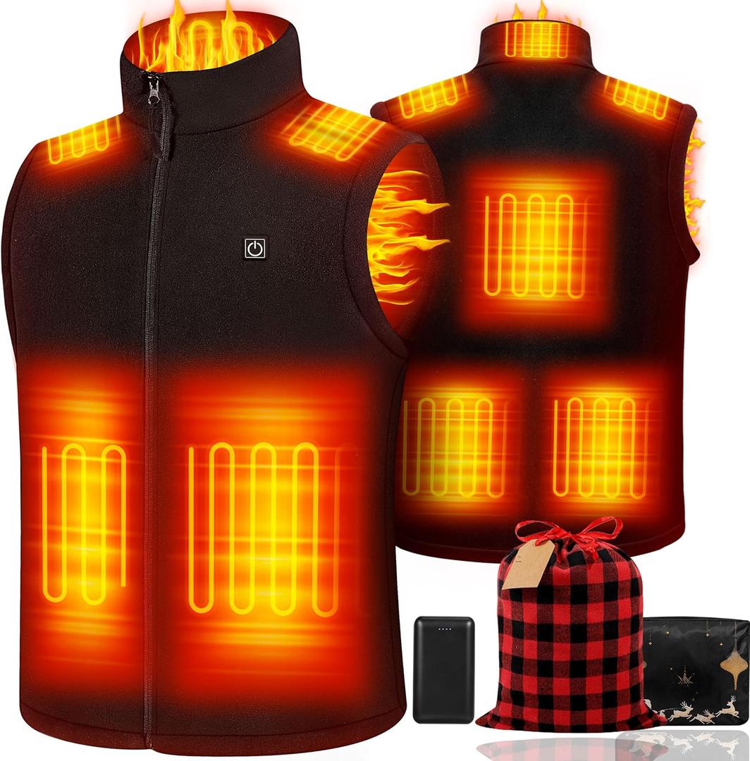 Heated Vest Women Men with 20000mAh Power Bank, Fleece Heating Vests for Cycling, Camping, Hiking & Hunting (X-Large, Black)