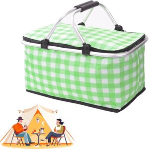 Picnic Basket Set, Picnic Basket, Insulated Lunch Box, 26L Large Capacity for 12 Adults, Picnic Basket with Sturdy Handles for Outdoor Activities, Travel, Beach, Camping (Green)