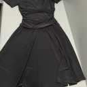 Rekucci Women's Slimming Short Sleeve Fit-N-Flare Crossover Tummy Control Dress (12, Black)