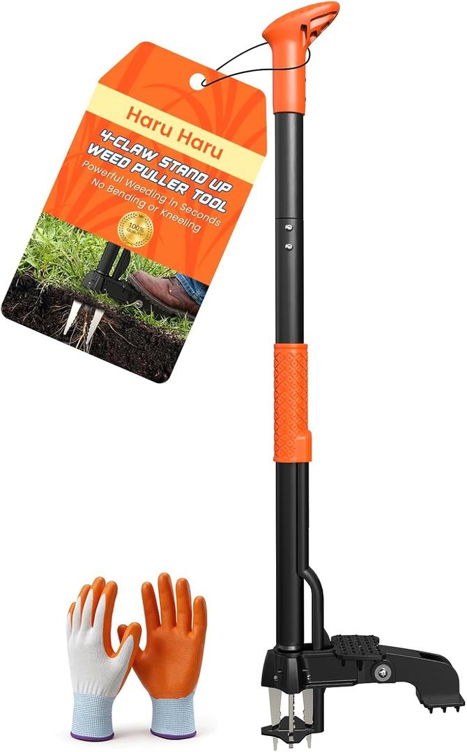 Weed Puller Tool 4-Claw Stand Up Weed Remover tools with Ergonomic Long Handle/Foldable Foot Pedal/Easy Eject,Heavy Duty Garden Weeding Tools for Dandelion,Crabgrass,ThistleNo Bending Kneeling