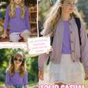 LessonZoo Girls 3/4 Sleeve Crewneck T Shirt, Lavender, 13-14y