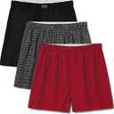 Tommy John Men's Woven Boxer Short Underwear (Classic Stripe Red/Interlaced Geo Turbulence/Black)