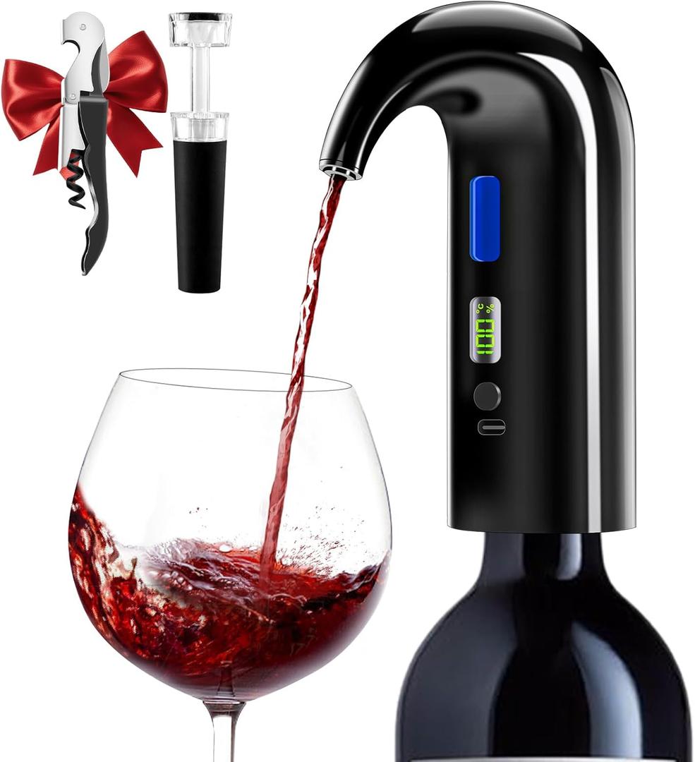Fathers Day Gift|World Cup Viewing Party Supplies, Wine Aerator Electric Wine Decanter, Automatic Wine Dispenser Pourer with USB Rechargeable, Gift for Women,Men,Wine&Whiskey Lovers,Birthday (Black)