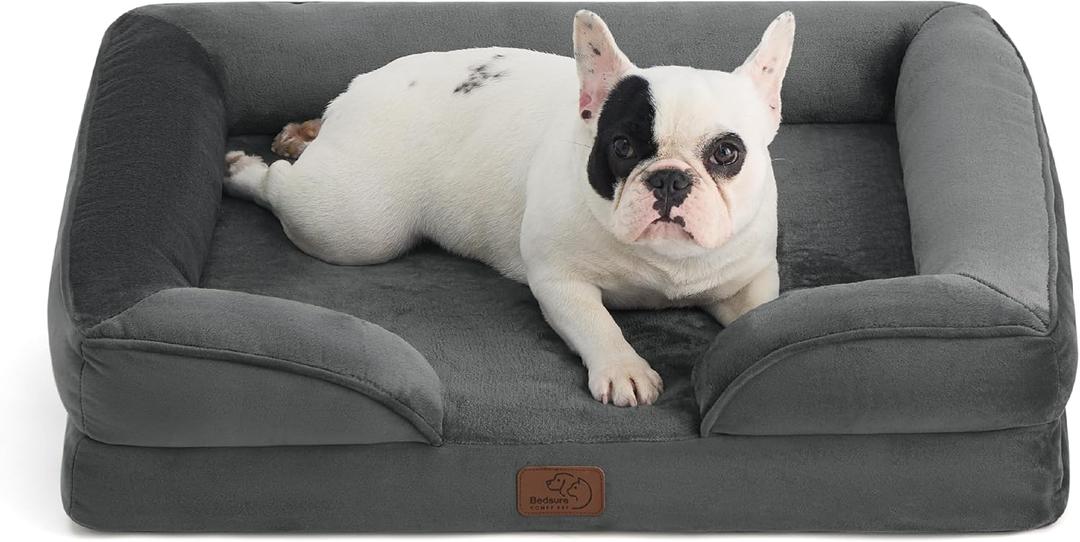 Bedsure Orthopedic Dog Bed Medium Size Dogs - Washable Medium Dog Cat Bed Waterproof, Comfort Pet Couch Sofa with Washable Removable Cover, Pets Bed with Nonskid Bottom, Black,  28"x 23" x 6.5"