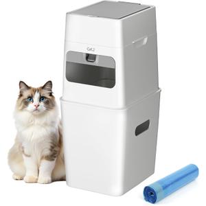 Cat Litter Box Waste Disposal System for Odor Control | GKJ Cat Litter Trash Can | Includes 1 roll of 16 Easy Tear-Off Bags | Diaper Trash Can (White)