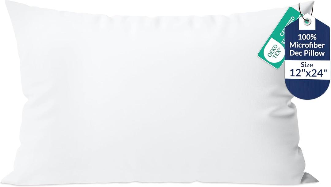 ROYALE LINENS 12 X 24 Pillow Insert - Down Alternative Throw Pillows Insert - Rectangle Pillow Pack of 1 White - Bed & Couch Pillows - Inner Cushion for Bed, Cushion for Living Room - Shams Stuffer