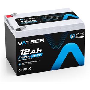 12.8V 12AH LiFePO4 Battery Deep Cycle Lithium Battery, Built-in 12A BMS, 5000+ Cycles Rechargeable Battery Perfect for Solar Power System, Fish Finder, UPS