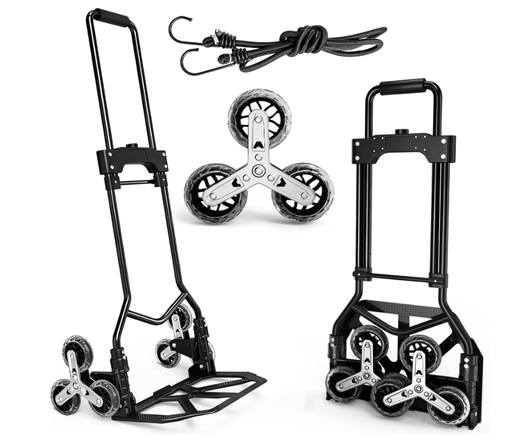 Stair Climbing Cart, 220 LBS Aluminum Stair Climber Dolly, Heavy Duty Folding Hand Truck Dolly with 6 Wheels, Telescoping Handle and Elastic Rope for Home, Moving, Groceries, Warehouse