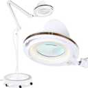 Brightech LightView Pro Magnifying Glass with Light and Stand, Magnifying Floor Lamp with a 6-Wheel Rolling Base for Facials, Lash Estheticians, Dimmable LED Work Light for Sewing, Crafts (3 Diopter (1.75x), White)