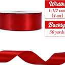 TONIFUL 1 1/2 Inch x 50yd Red Satin Ribbon Solid Fabric Ribbon for Gift Wrapping, Floral Bouquets, Bows and Craft Making, Christmas Valentines Birthday Wedding and Party Decoration