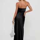 DAAWENXI Women's Summer Sexy Strapless Satin Tube Bodycon Midi Dress Side Slit Cocktail Party Long Dresses Black (Black, M)