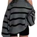 Verdusa Women's Cold Shoulder Crew Neck Sweater Oversized Striped Pullover Sweaters Streetwear Knit Tops Grey and Black X-Small